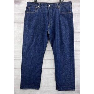 Levis 501 Original Fit Straight Jeans Mens 42x32 Dark Wash Blue‎ Cotton